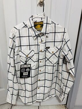DIXXON White Plaid Button-Down Shirt with Black and Tan Lines